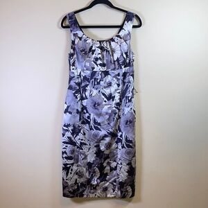 St. John Purple/Black Floral Silk Dress With Belt Size 6